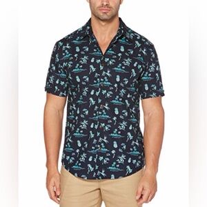 Cubavera Men's Navy Blue Tropical Print Shirt - Size 3XLT